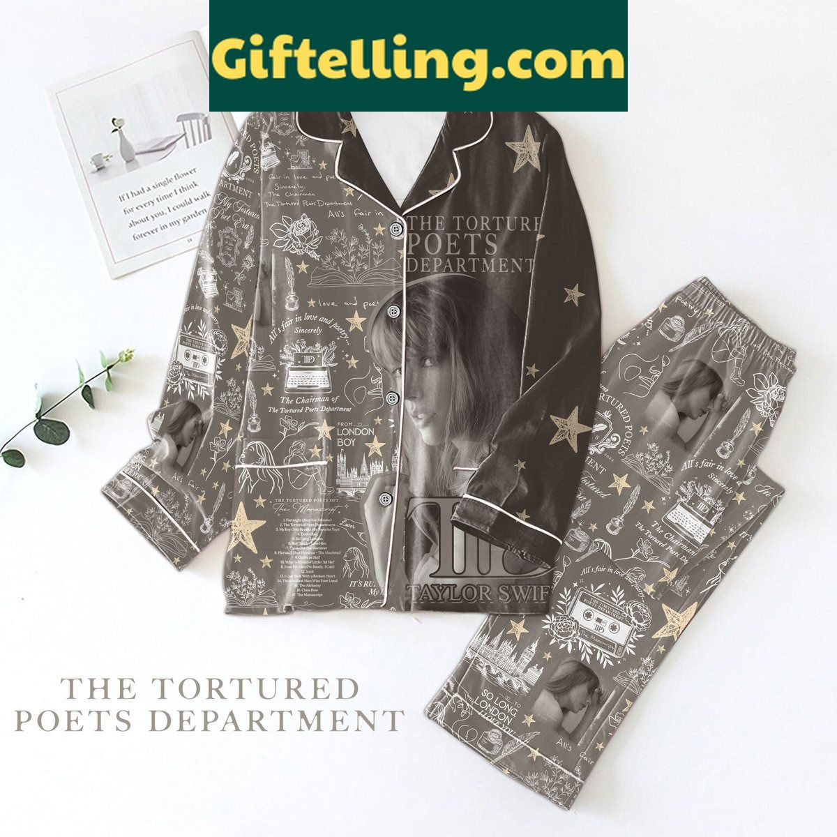 taylor-swift-the-tortured-poets-department-album-polyester-pajamas-set-2 Taylor Swift The Tortured Poets Department Album themed polyester pajamas set