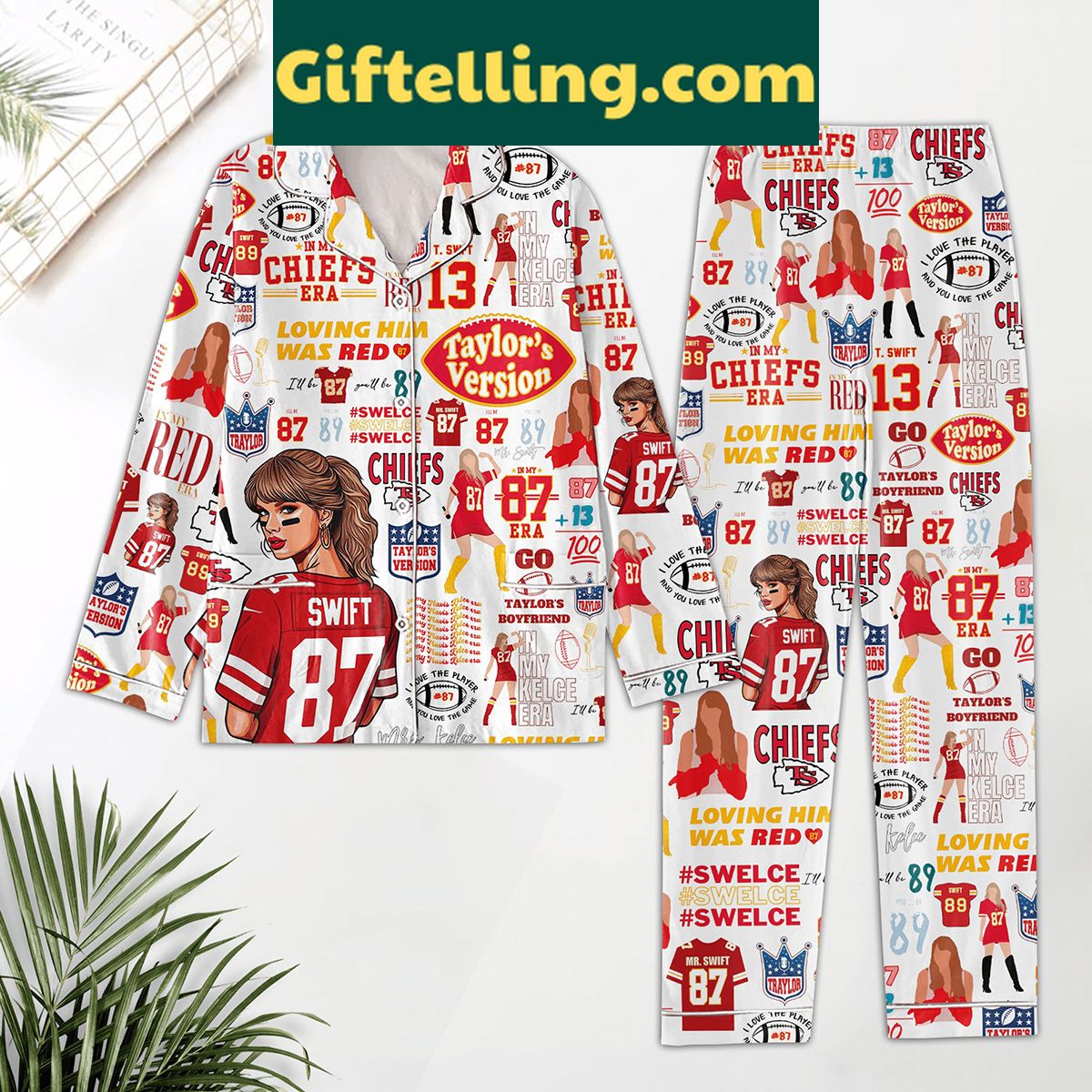 taylor-swift-version-in-my-chiefs-era-loving-him-was-red-pajamas-set-1 Taylor Swift Version In My product image showing design and team colors