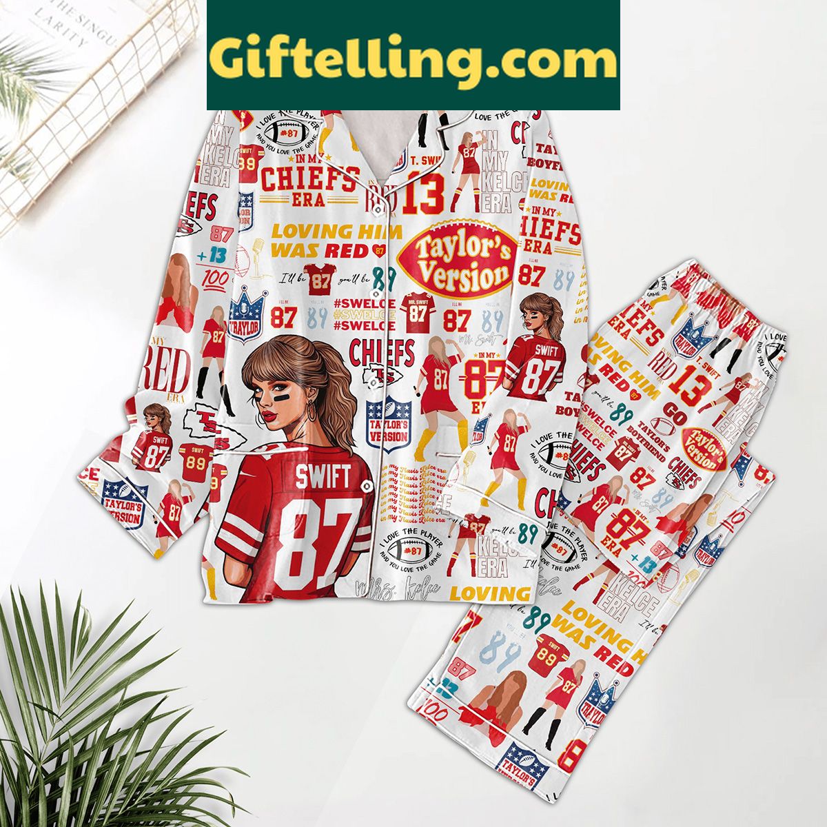 taylor-swift-version-in-my-chiefs-era-loving-him-was-red-pajamas-set-2 Taylor Swift Version In My product image showing design and team colors