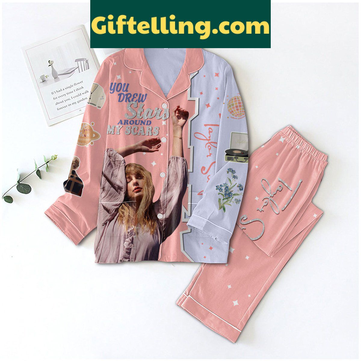 taylor-swift-you-drew-stars-around-my-scars-pajamas-set-soft-cozy-sleepwear-1 Taylor Swift You Drew Stars Around My Scars Women's Pajamas Set