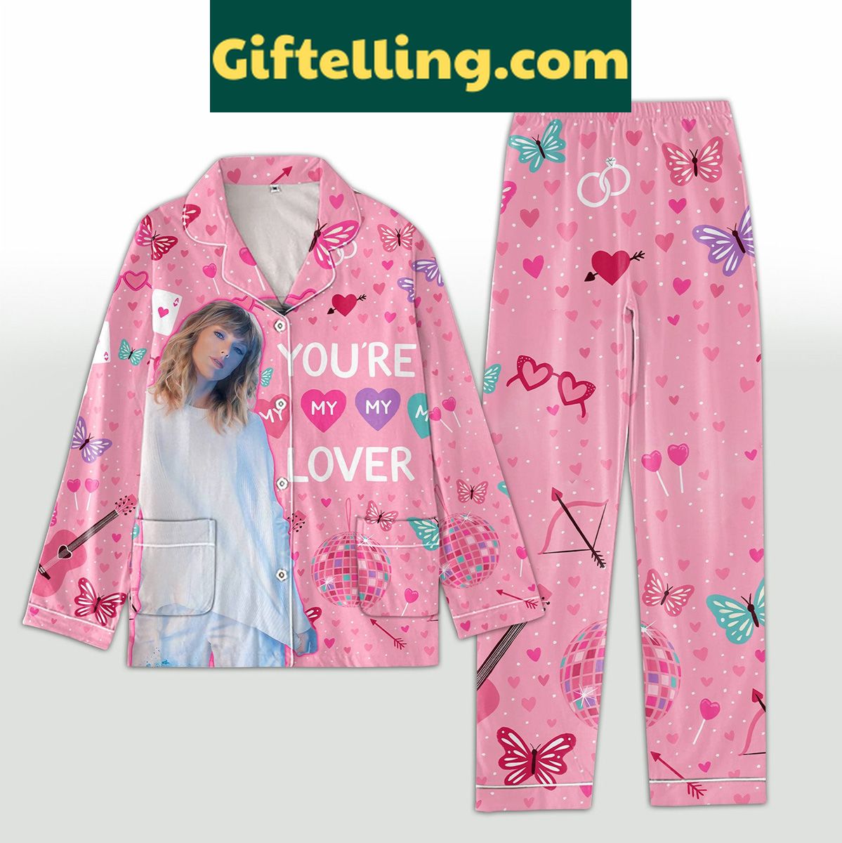 taylor-swift-youre-my-lover-valentine-polyester-pajamas-set-for-women-1 Taylor Swift You re My product image showing design and team colors