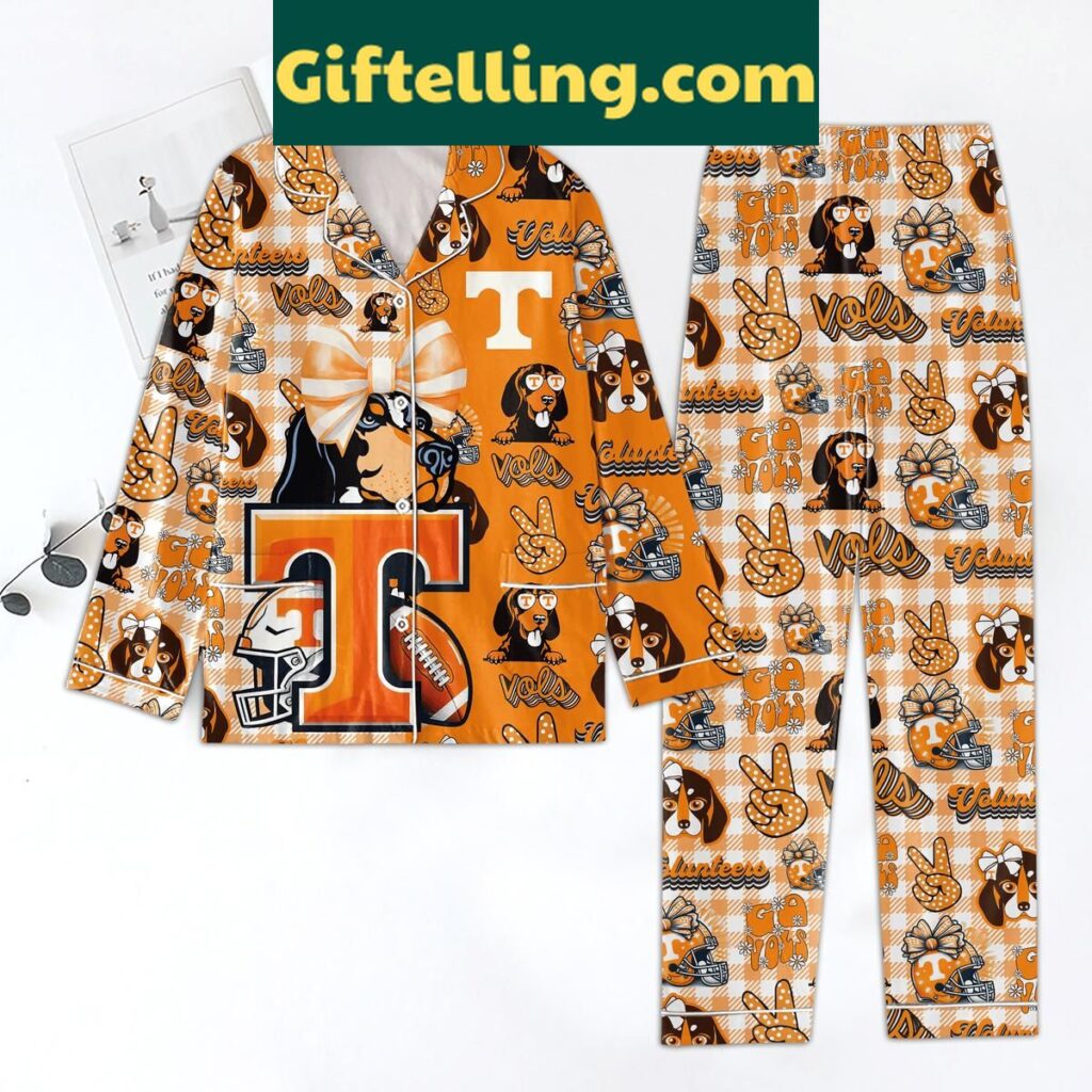 Tennessee Volunteers orange polyester pajamas set with Go Vols logo