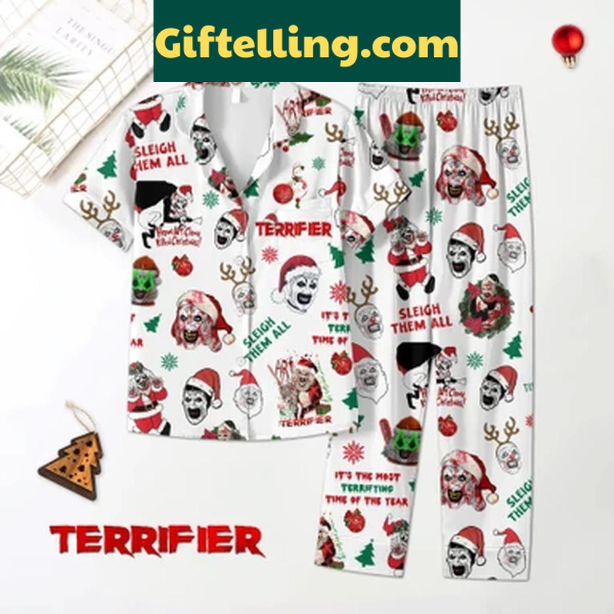 Terrifier Sleigh Them All Christmas 2024 Polyester Pajamas Set Terrifier Sleigh Them All Christmas 2024 Polyester Pajamas Set