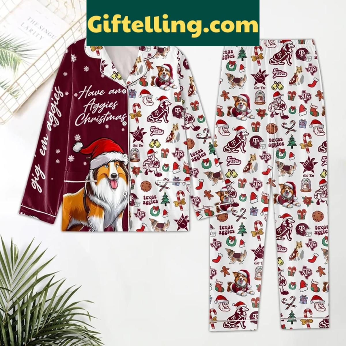 Texas A&M Aggies Christmas Merry Aggies Christmas Polyester Pajamas Set Texas A&M Aggies Christmas Merry Aggies Polyester Pajamas Set
