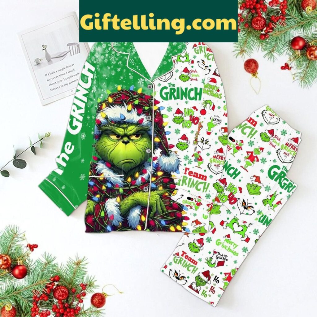 The Grinch Ho Ho Ho With Grinch Mode Merry Christmas Polyester Pajamas Set for men and women