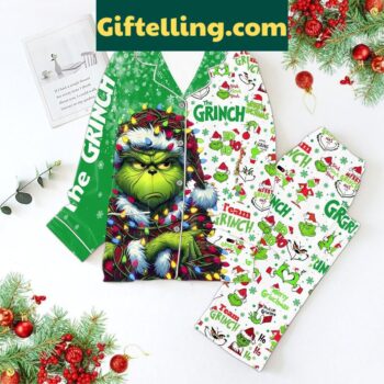 The Grinch Ho Ho Ho With Grinch Mode Merry Christmas Polyester Pajamas Set for men and women