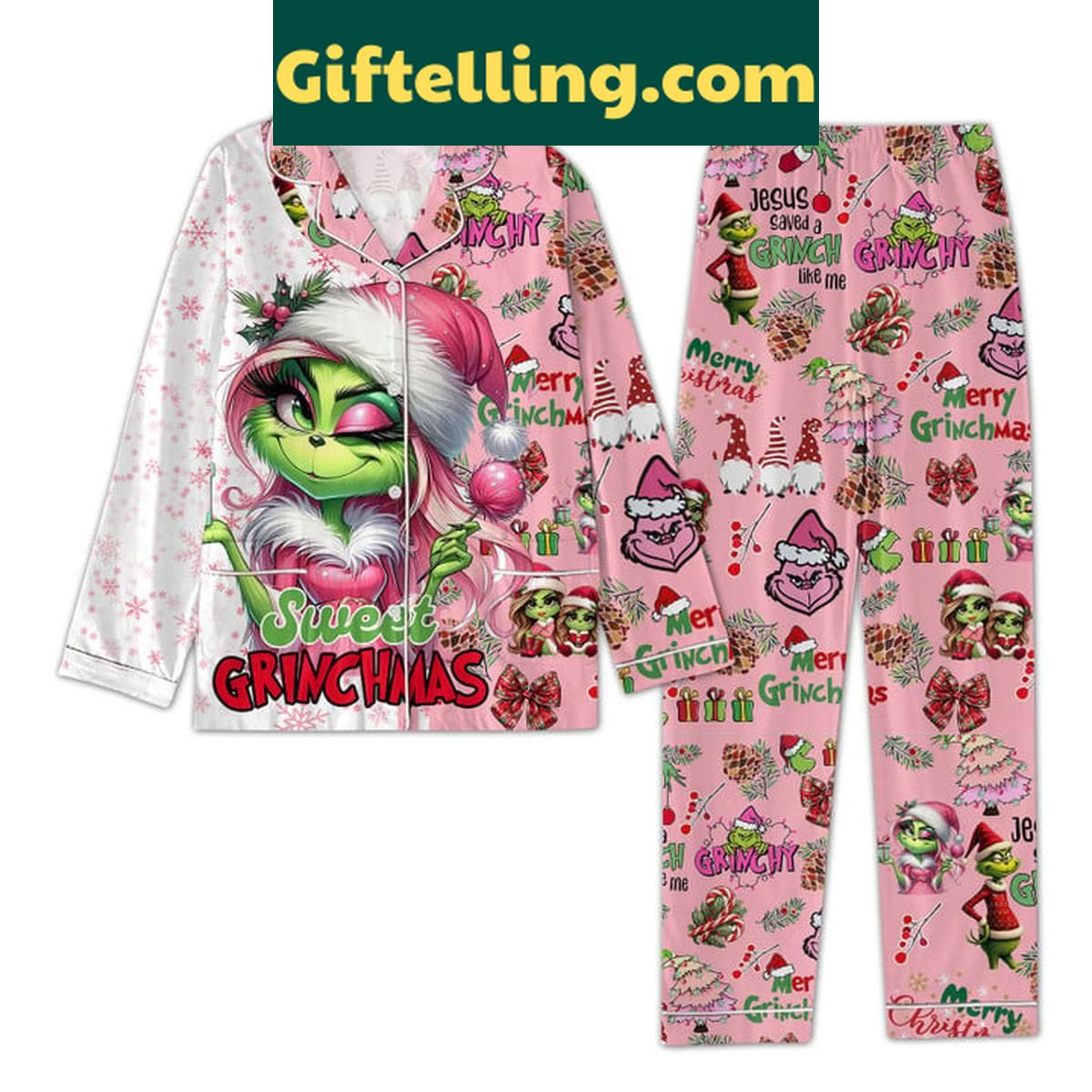 The Grinch Sweet Grinchmas Merry Christmas Polyester Pajamas Set The Grinch Sweet Grinchmas Merry Christmas Polyester Pajamas Set