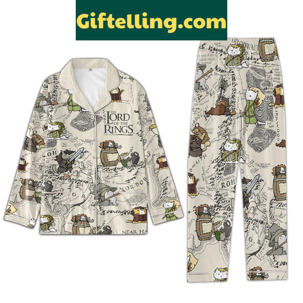 The Lord Of The Rings Map Of The Mid-Earth Polyester Pajamas Set The Lord Of The Rings Map Of Middle Earth Polyester Pajamas Set