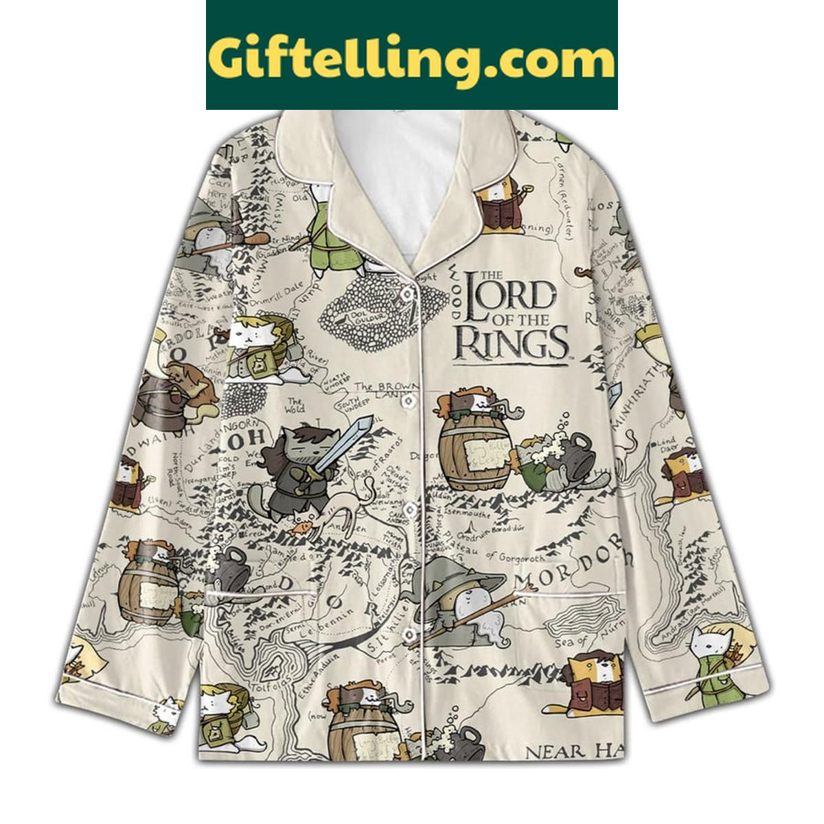 The Lord Of The Rings Map Of The Mid-Earth Polyester Pajamas Set The Lord Of The Rings Map Of Middle Earth Polyester Pajamas Set