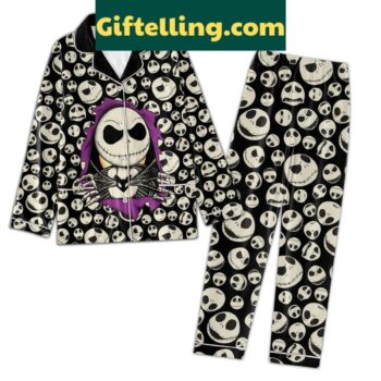 The Nightmare Before Christmas Jack Skellington Skull Polyester Pajamas Set, a pair of Halloween-themed pajamas featuring Jack Skellington's skull design