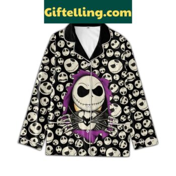 The Nightmare Before Christmas Jack Skellington Skull Polyester Pajamas Set, a pair of Halloween-themed pajamas featuring Jack Skellington's skull design