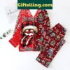 The Rolling Stones Grinchmas Christmas Polyester Pajamas Set for men and women in front of a holiday background