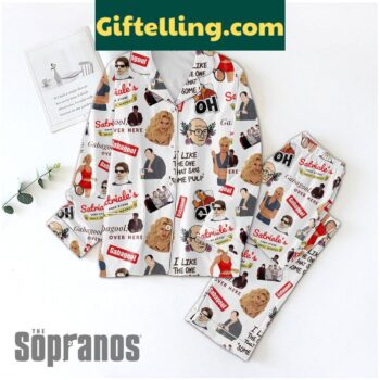 The Sopranos Over Here Fan Polyester Pajamas Set featuring the iconic 'Over Here' logo