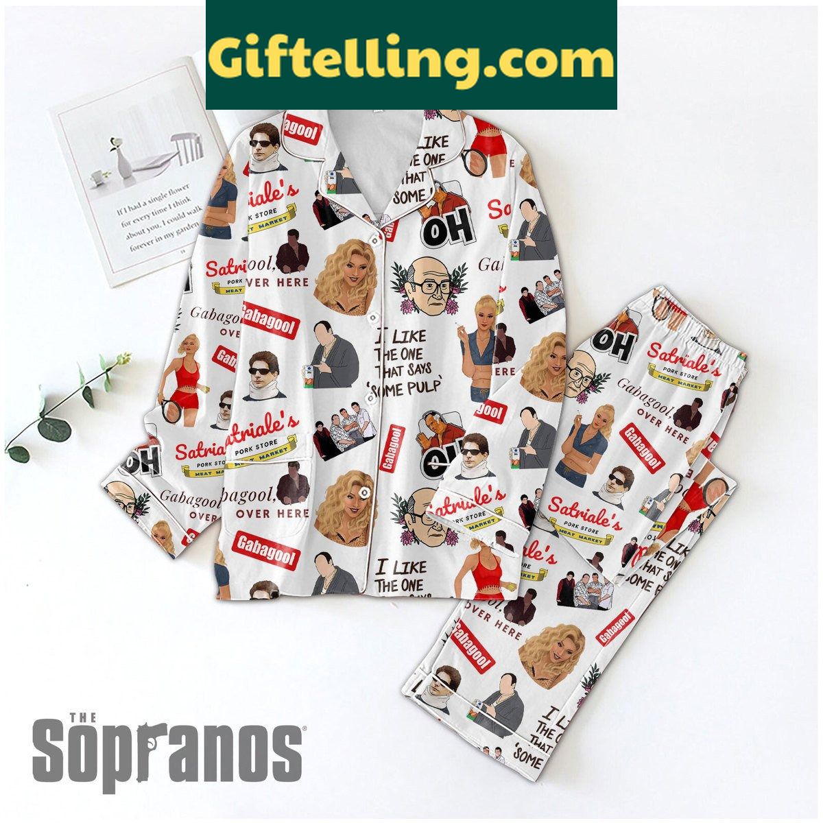 the-sopranos-over-here-fan-polyester-pajamas-set-1 The Sopranos Over Here Fan Polyester Pajamas Set featuring the iconic 'Over Here' logo