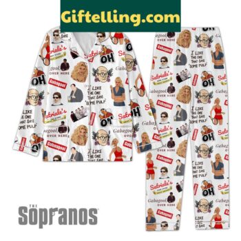 The Sopranos Over Here Fan Polyester Pajamas Set featuring the iconic 'Over Here' logo