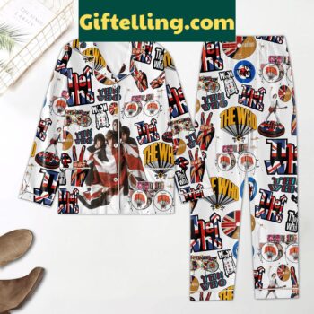 The Who Rock Band Polyester Pajamas Set for men, featuring iconic band logos and designs