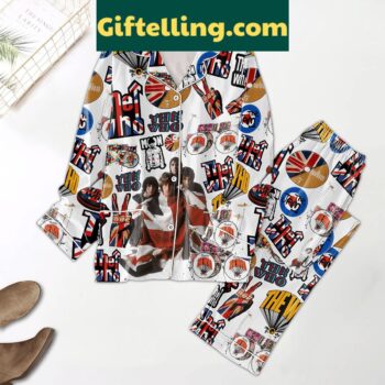 The Who Rock Band Polyester Pajamas Set for men, featuring iconic band logos and designs