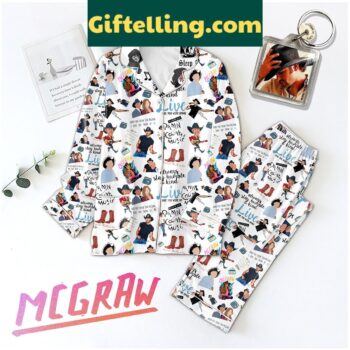 Woman wearing a Tim McGraw Always Stay Humble and Kind Love Polyester Pajamas Set