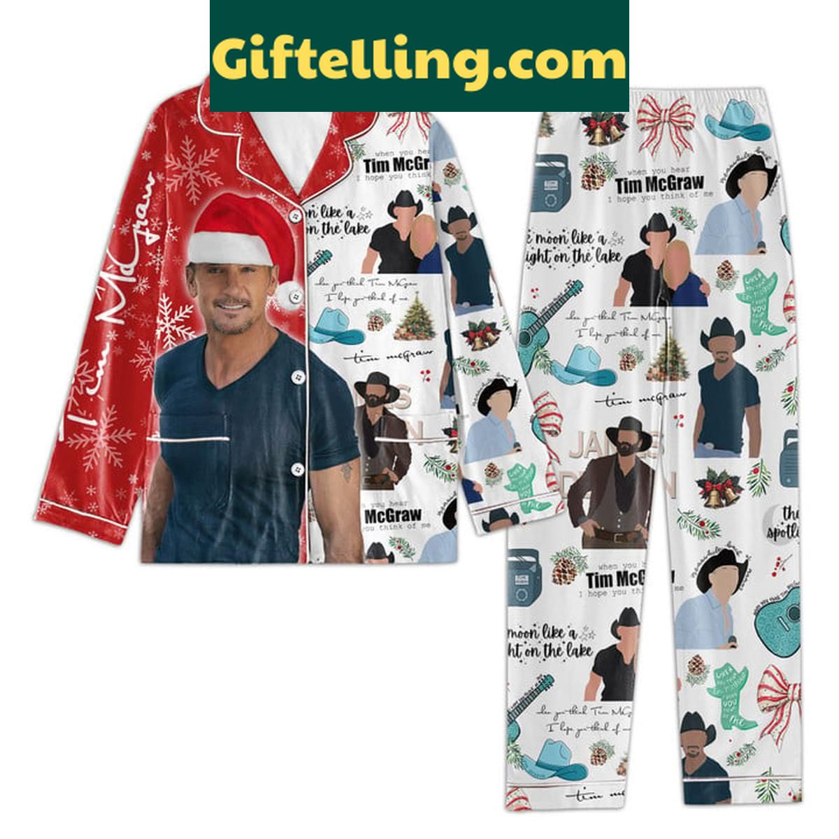 Tim McGraw I Hope You Think Of Me Merry Christmas Polyester Pajamas Set Tim McGraw Merry Christmas Polyester Pajamas Set