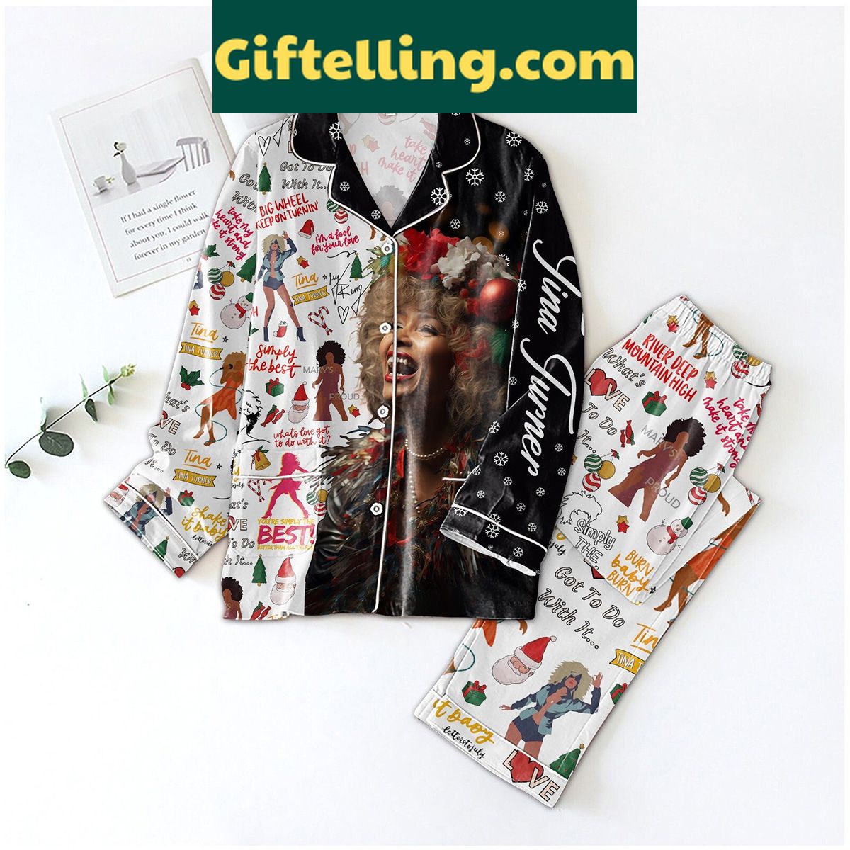 tina-turner-take-my-heart-christmas-pajamas-set-cozy-holiday-cheer-1 Tina Turner Christmas pajamas set featuring Take My Heart And Make It Strong design