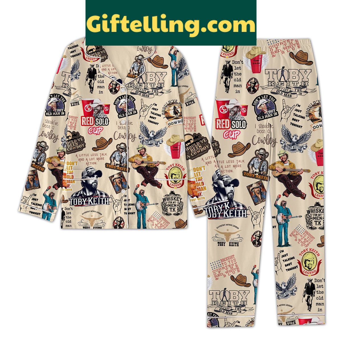 toby-keith-been-a-cowboy-fan-polyester-pajamas-set-beige-1 Toby Keith Been A Cowboy product image showing design and team colors