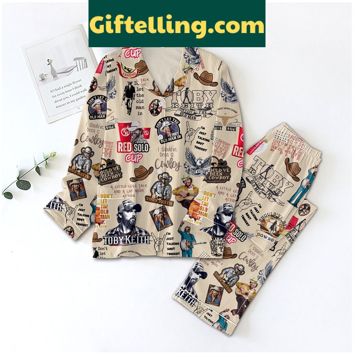 toby-keith-been-a-cowboy-fan-polyester-pajamas-set-beige-2 Toby Keith Been A Cowboy product image showing design and team colors