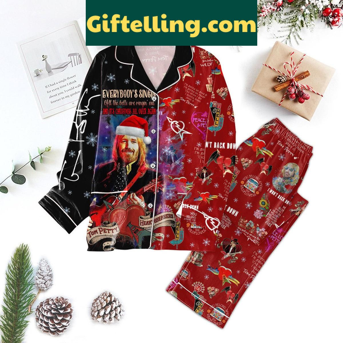 Tom Petty I Won't Back Down Christmas Polyester Pajamas Set Tom Petty I Won't Back Down Christmas Polyester Pajamas Set