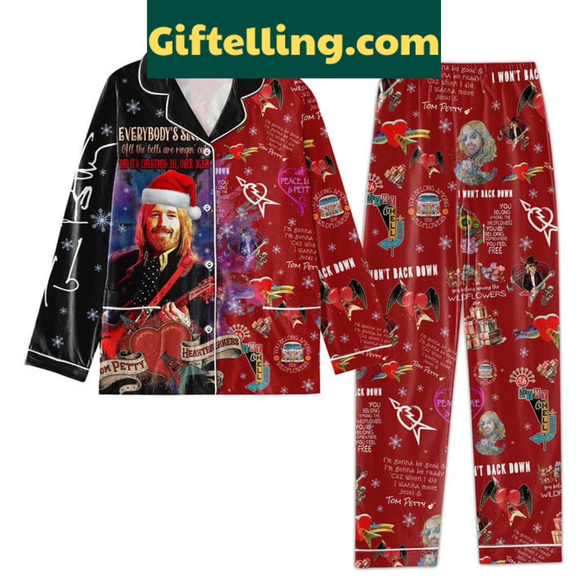 Tom Petty I Won't Back Down Christmas Polyester Pajamas Set Tom Petty I Won't Back Down Christmas Polyester Pajamas Set