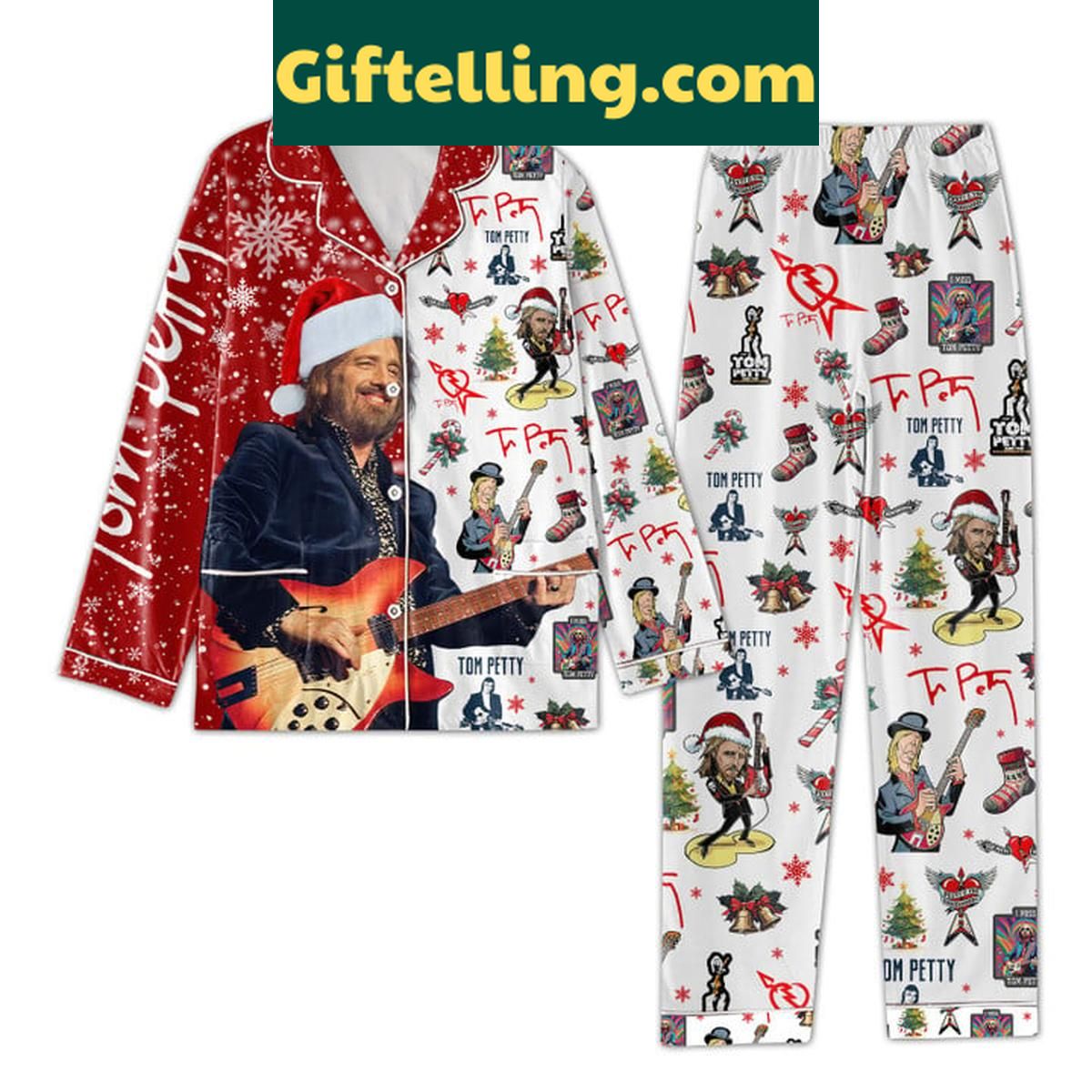 Tom Petty Merry Christmas And Happy New Year 2025 Polyester Pajamas Set Tom Petty Merry Christmas And product image showing design and team colors