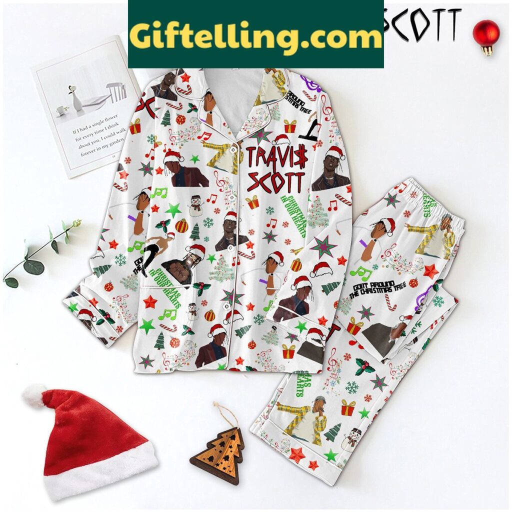 Travis Scott Christmas In Our Hearts Polyester Pajamas Set in holiday-themed design
