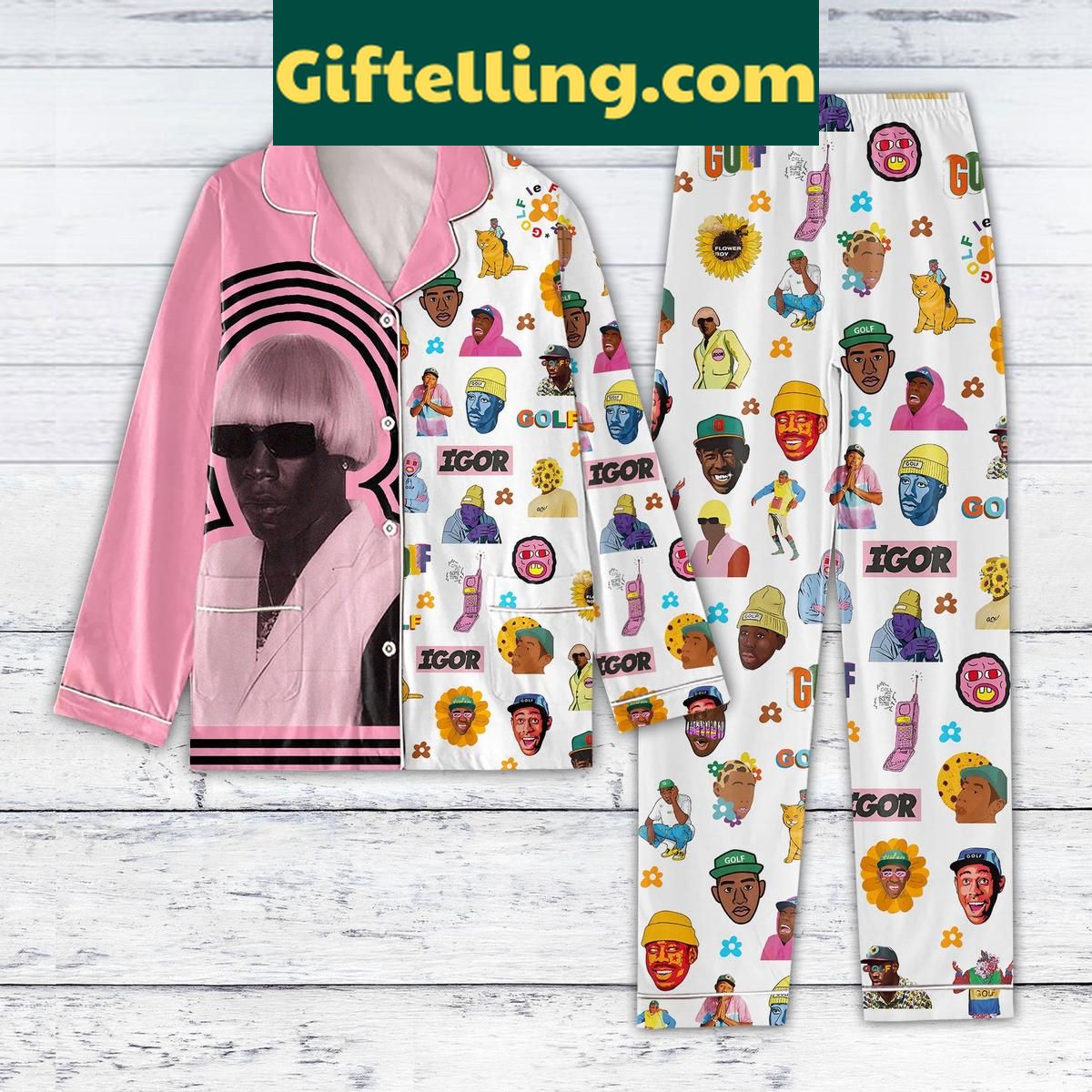 Tyler The Creator Igor Golf 2025 Pajamas Set Tyler the Creator Igor Golf 2025 Pajamas Set laid out on a bed