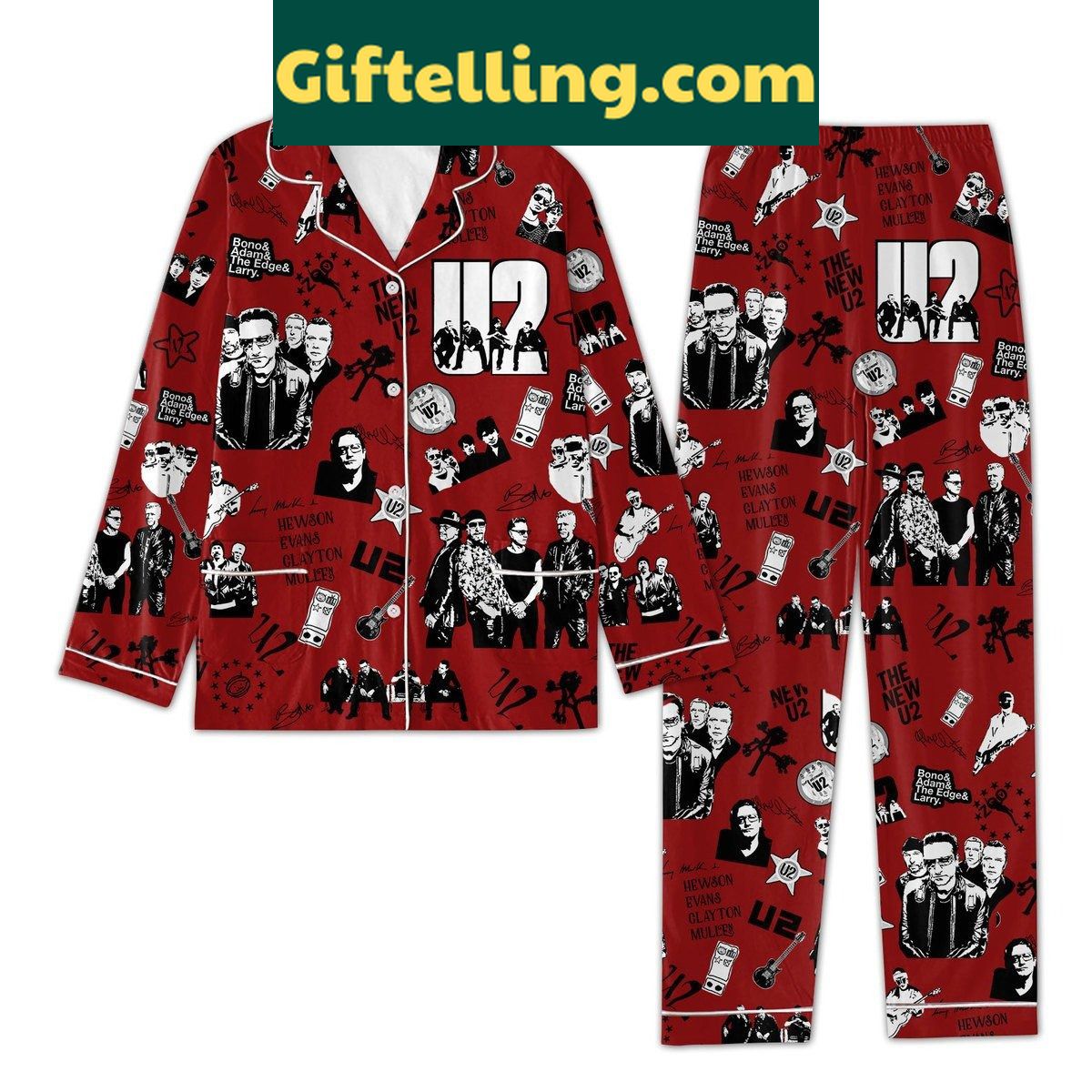 u2-polyester-pajamas-set-red-version-cozy-loungewear-for-fans-1 U2 Polyester Pajamas Set Red Version