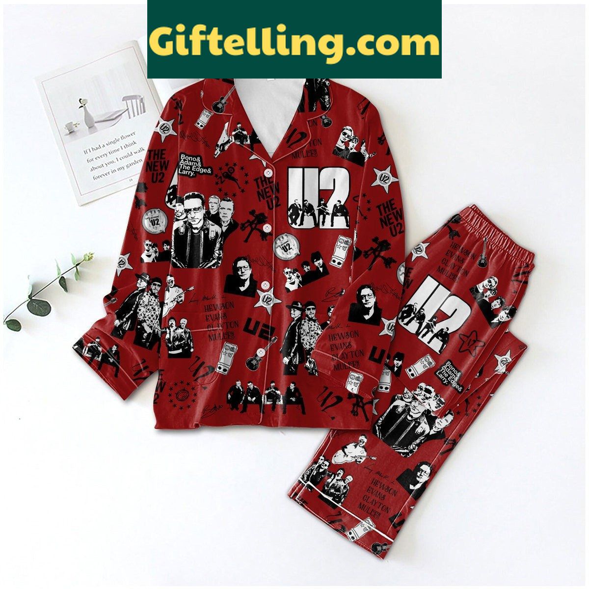 u2-polyester-pajamas-set-red-version-cozy-loungewear-for-fans-2 U2 Polyester Pajamas Set Red Version