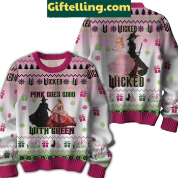 Wicked Pink Goes Good With Green Ugly Christmas Sweater for Movie Lovers