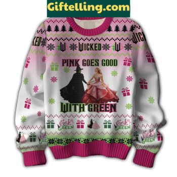 Wicked Pink Goes Good With Green Ugly Christmas Sweater for Movie Lovers