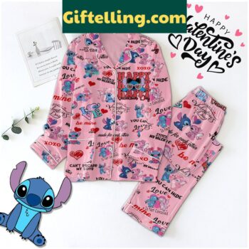 Women's Valentine's Day Polyester Pajamas Set with Stitch Happy My Valentine Design
