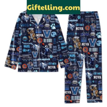 Villanova Wildcats Nova Go Cats Polyester Pajamas Set for adults lounging around