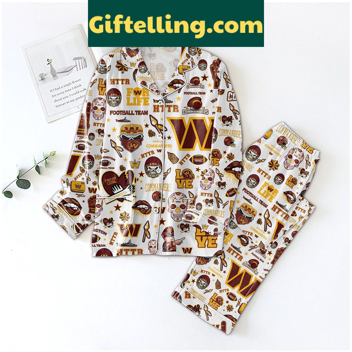washington-commanders-football-team-skull-love-pajamas-set-cozy-nfl-team-spirit-1 Washington Commanders Skull Love Pajamas Set
