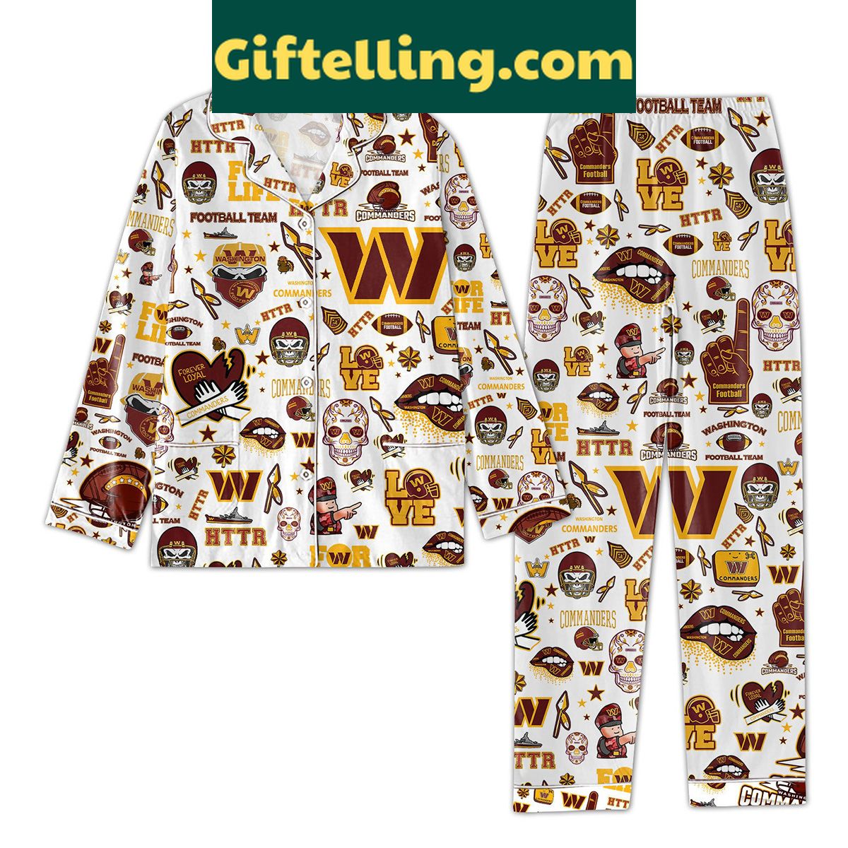 washington-commanders-football-team-skull-love-pajamas-set-cozy-nfl-team-spirit-2 Washington Commanders Skull Love Pajamas Set