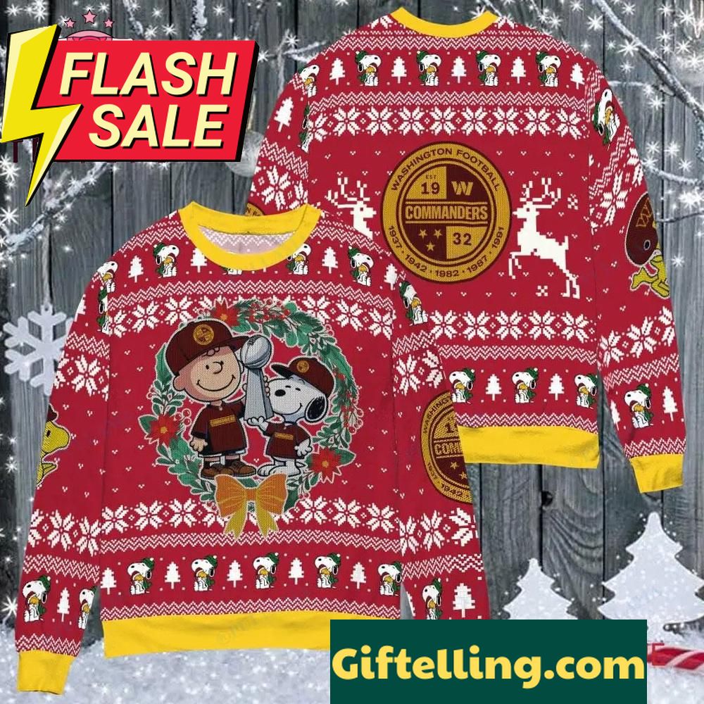 Washington Commanders NFL Snoopy Charates Movies Ugly Christmas Sweater front view