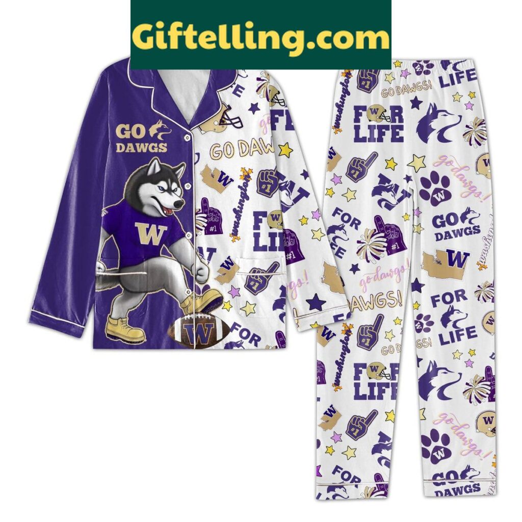 Washington Huskies For Life Go Dawgs Polyester Pajamas Set - Unisex Long Sleeves Pajamas