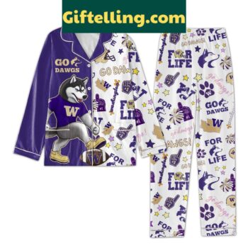 Washington Huskies For Life Go Dawgs Polyester Pajamas Set - Unisex Long Sleeves Pajamas