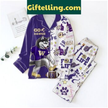 Washington Huskies For Life Go Dawgs Polyester Pajamas Set - Unisex Long Sleeves Pajamas