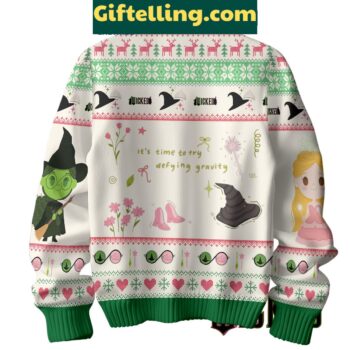 Wicked It's Time To Try Defying Gravity Ugly Sweater, holiday-themed ugly sweater with musical-inspired design