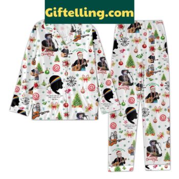 Willie Nelson Merry Christmas Pajamas Set - long sleeve holiday pajamas with Willie Nelson's face on them