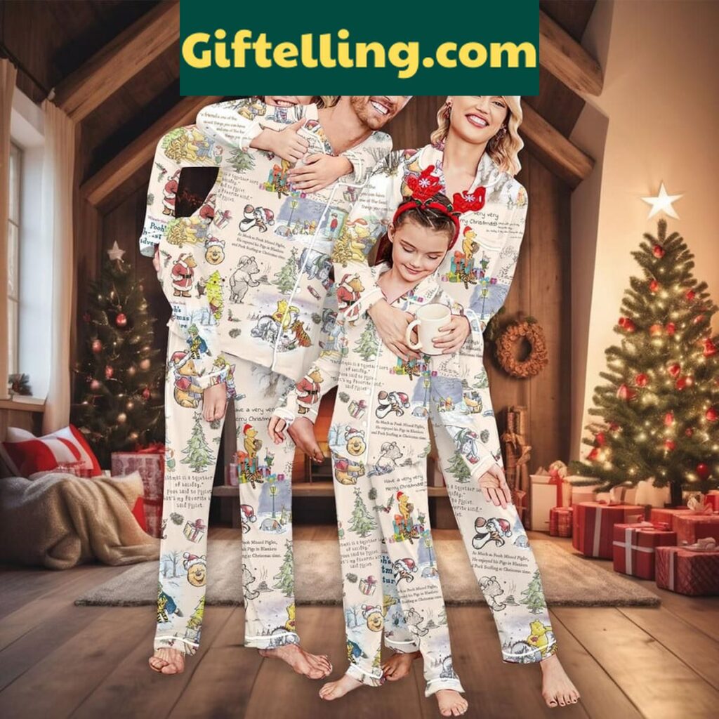 Winnie The Pooh 2024 Christmas Family Polyester Pajamas Set