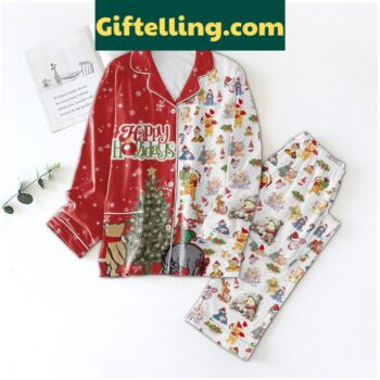 Winnie the Pooh Christmas time polyester pajamas set for men, women, and kids