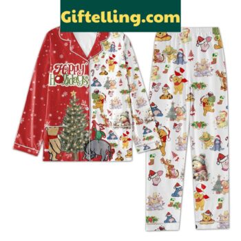 Winnie the Pooh Christmas time polyester pajamas set for men, women, and kids
