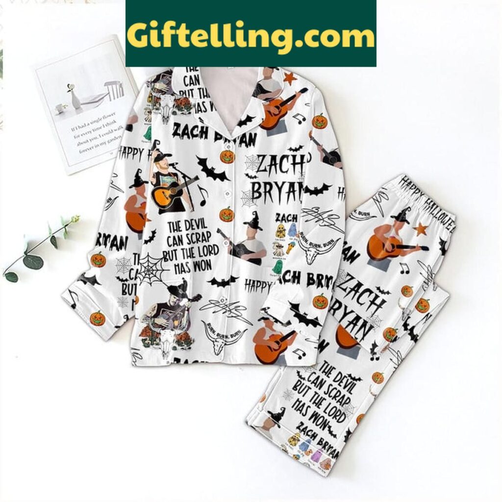 Zach Bryan The Devil Can Scrap But The Lord Has Won Halloween Polyester Pajamas Set White