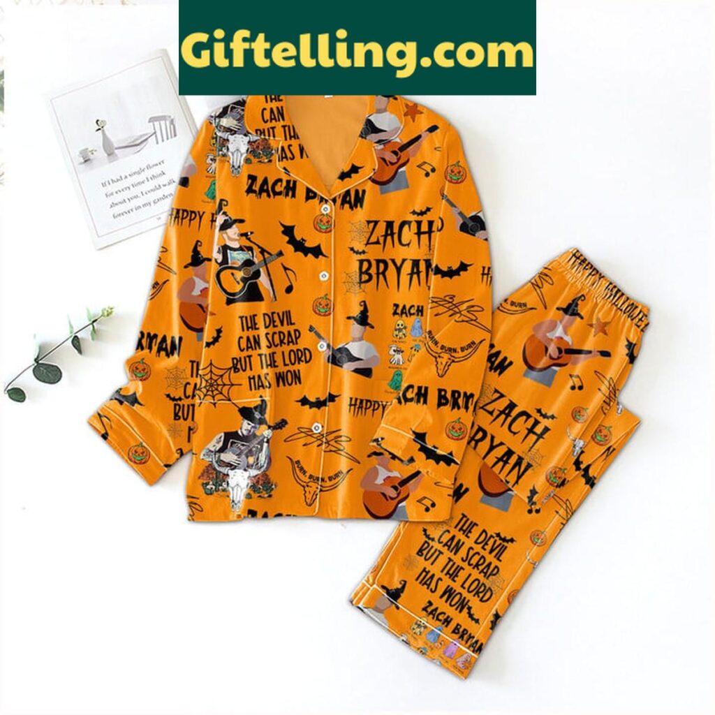 Zach Bryan The Devil Can Scrap But The Lord Has Won orange polyester Halloween pajamas set